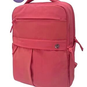 Iris and rainbow- coral pink - mini backpack- extra long straps